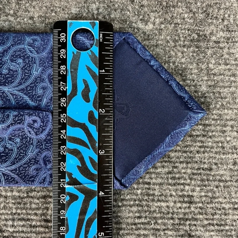 Sean John Mens Silk Necktie Navy Blue Scroll Filigree Jacquard Handmade Tie